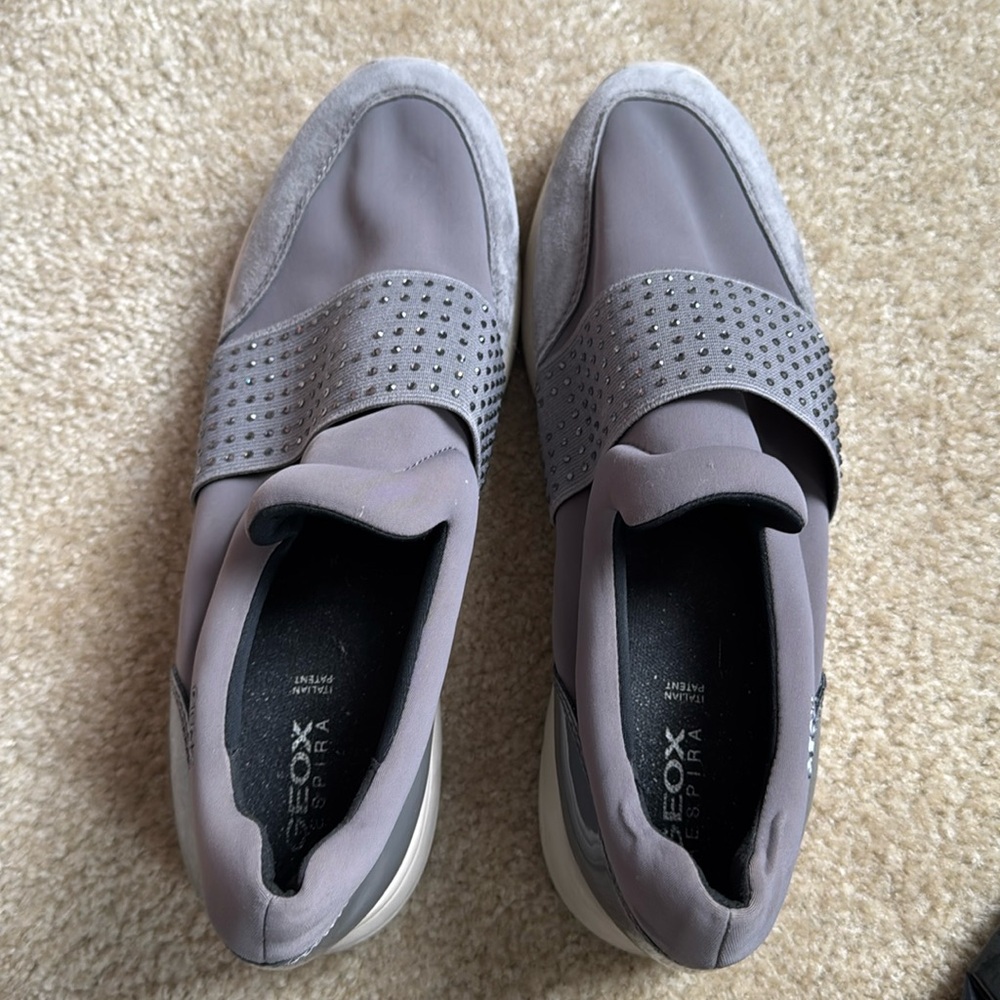 Geox tennis shoes with rhinestone embellishment.
